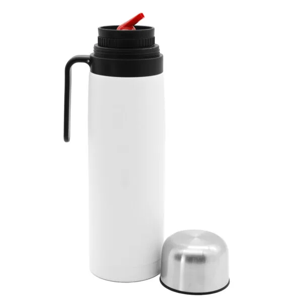 Termo Acero Inoxidable 1 Litro Media Manija Color Blanco