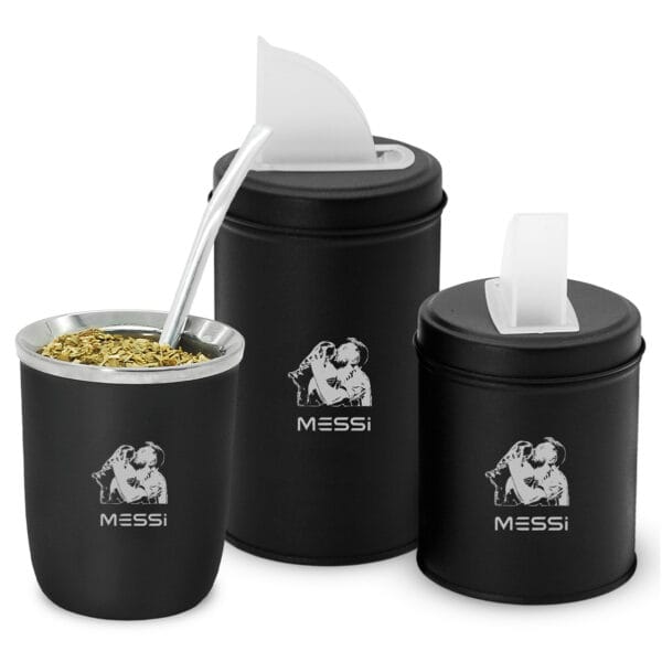 Mate Viajero y Set Latas Clubes Fútbol MESSI CAMPEON