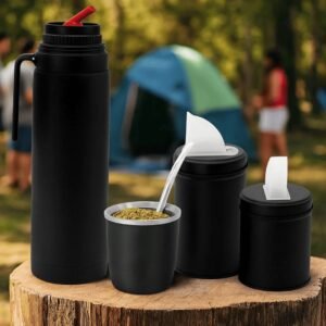 Termo media manija, mate viajero y latas